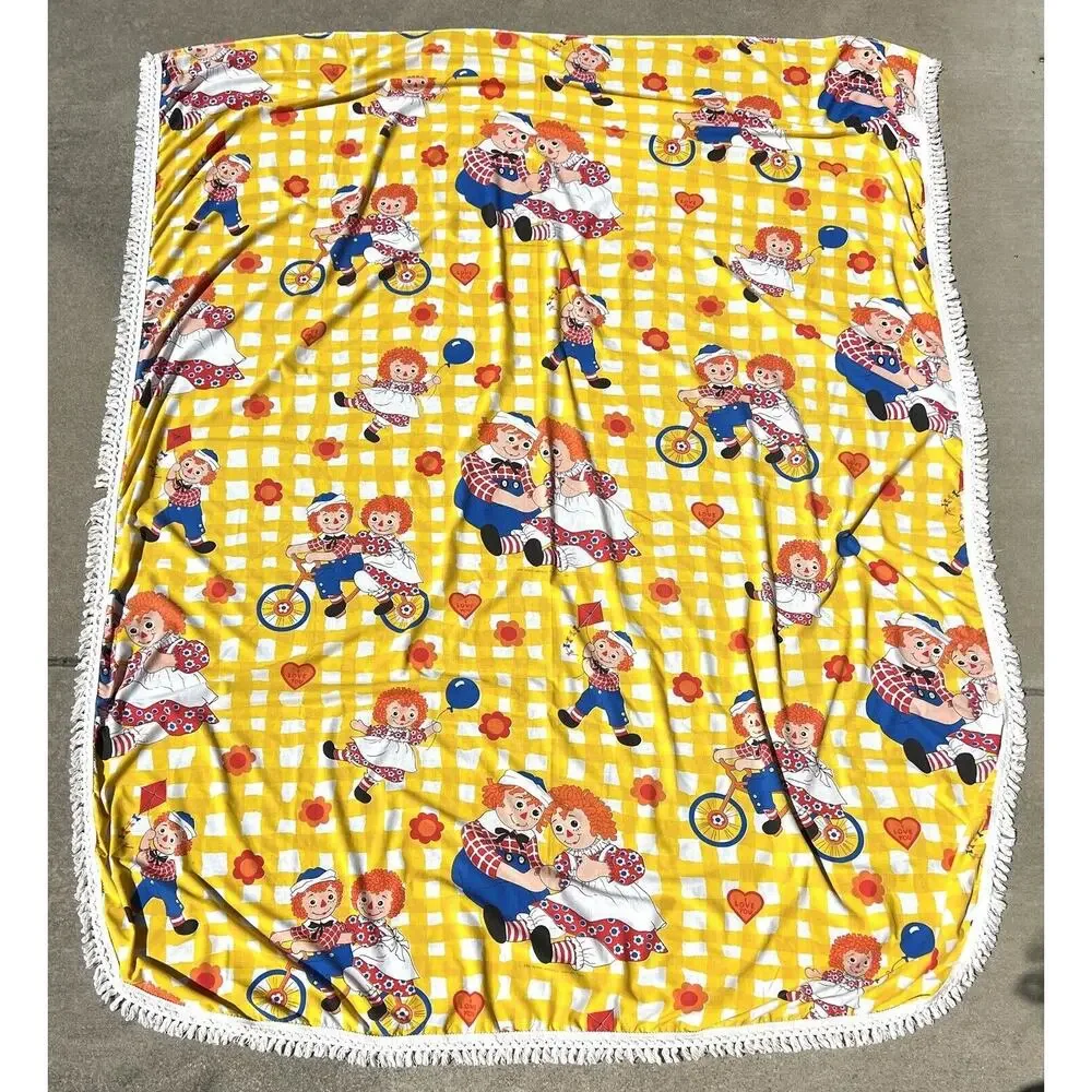 Vintage Raggedy Ann & Andy Bobbs Merrill Twin Bedspread Flat Sheet 70s READ